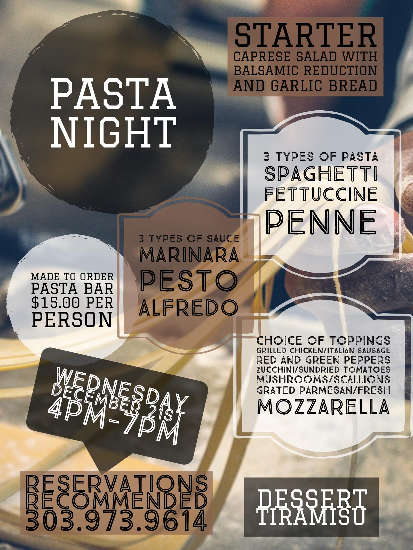 Pasta Night Arrowhead Golf Course Wednesday, December 21, 2016
